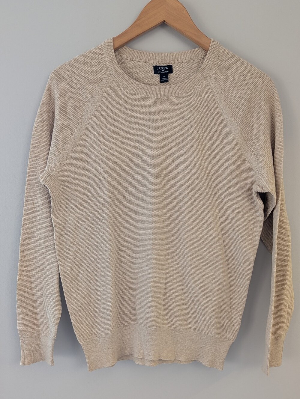 NWT J.Crew Men's Tan Cotton Crewneck Sweater Size S Textured Knit